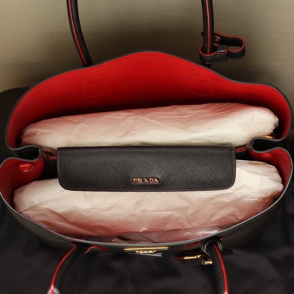 Prada Medium Double Saffiano Cuir Leather Tote Bag - Picture 12 of 13